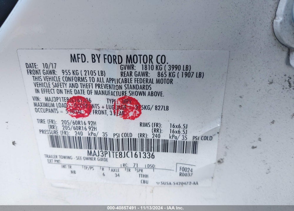 2018 FORD ECOSPORT VIN: MAJ3P1TE8JC161336