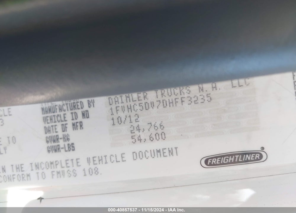2013 FREIGHTLINER M2 112 MEDIUM DUTY VIN: 1FVHC5DV7DHFF3235