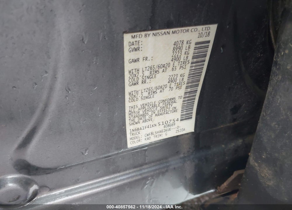 2019 NISSAN TITAN XD VIN: 1N6BA1F41KN510754