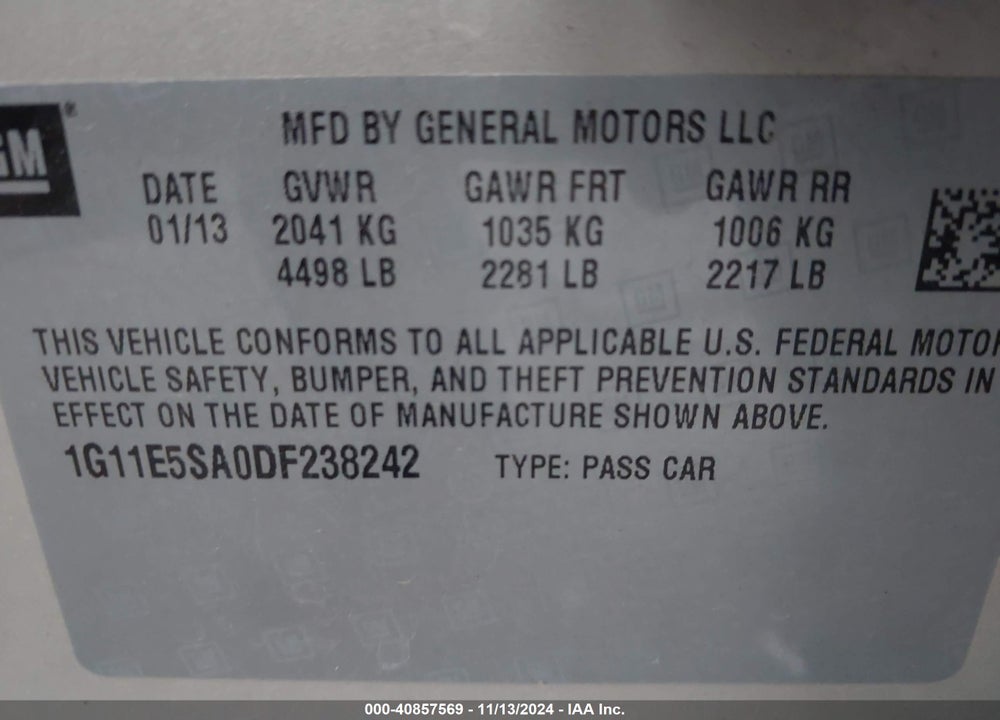 2013 CHEVROLET MALIBU 2LT VIN: 1G11E5SA0DF238242