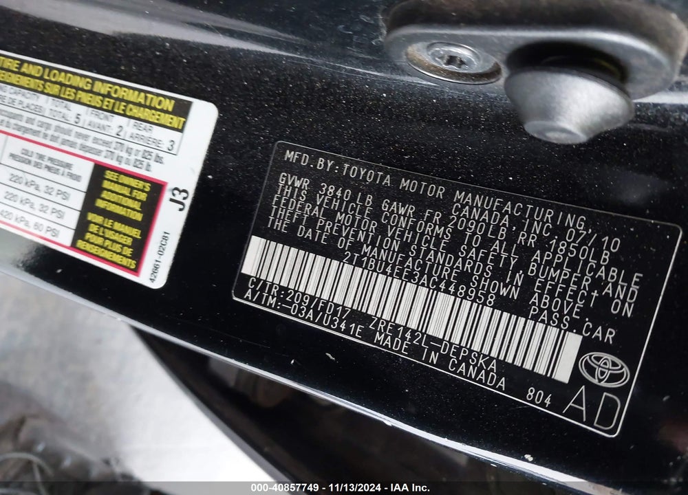 2010 TOYOTA COROLLA S VIN: 2T1BU4EE3AC448958