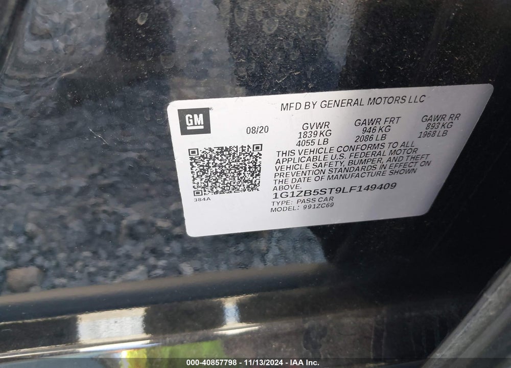 2020 CHEVROLET MALIBU FWD LS VIN: 1G1ZB5ST9LF149409