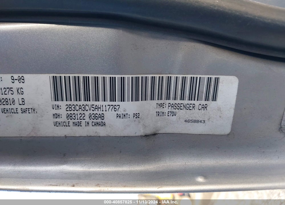 2010 DODGE CHARGER VIN: 2B3CA3CV5AH117767
