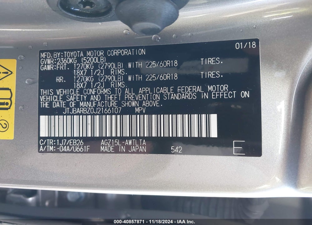 2018 LEXUS NX 300 F-SPORT VIN: JTJBARBZ0J2166107