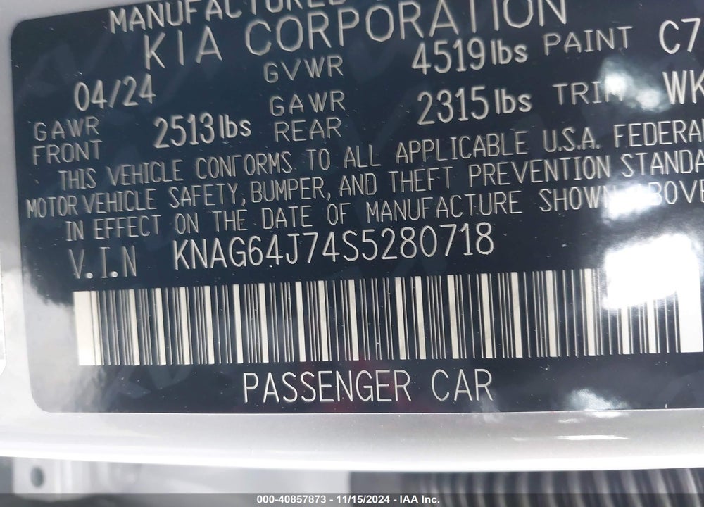 2025 KIA K5 GT LINE VIN: KNAG64J74S5280718