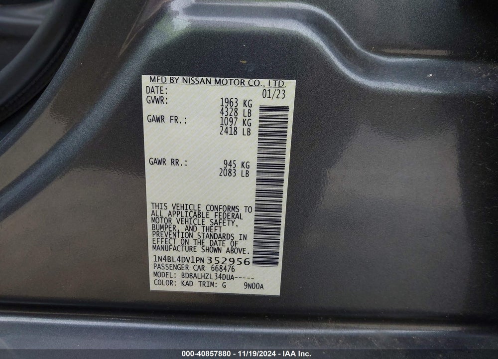 2023 NISSAN ALTIMA SV FWD VIN: 1N4BL4DV1PN352956