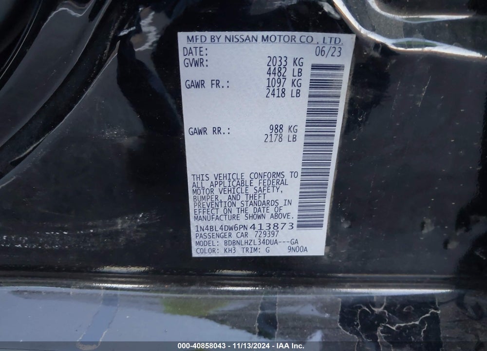 2023 NISSAN ALTIMA SV INTELLIGENT AWD VIN: 1N4BL4DW6PN413873