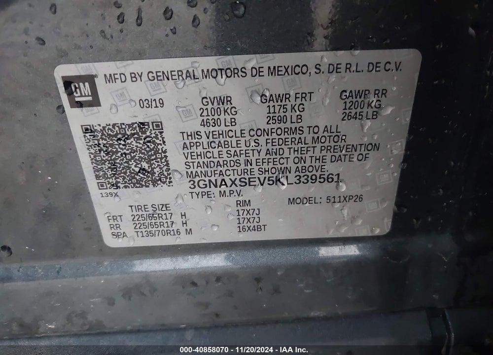 2019 CHEVROLET EQUINOX LS VIN: 3GNAXSEV5KL339561
