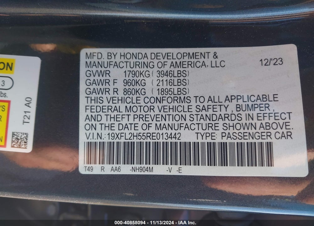 2024 HONDA CIVIC LX VIN: 19XFL2H55RE013442