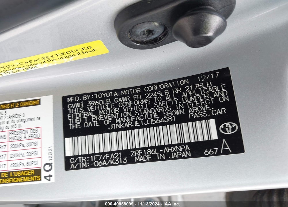 2018 TOYOTA COROLLA IM VIN: JTNKARJE1JJ564381
