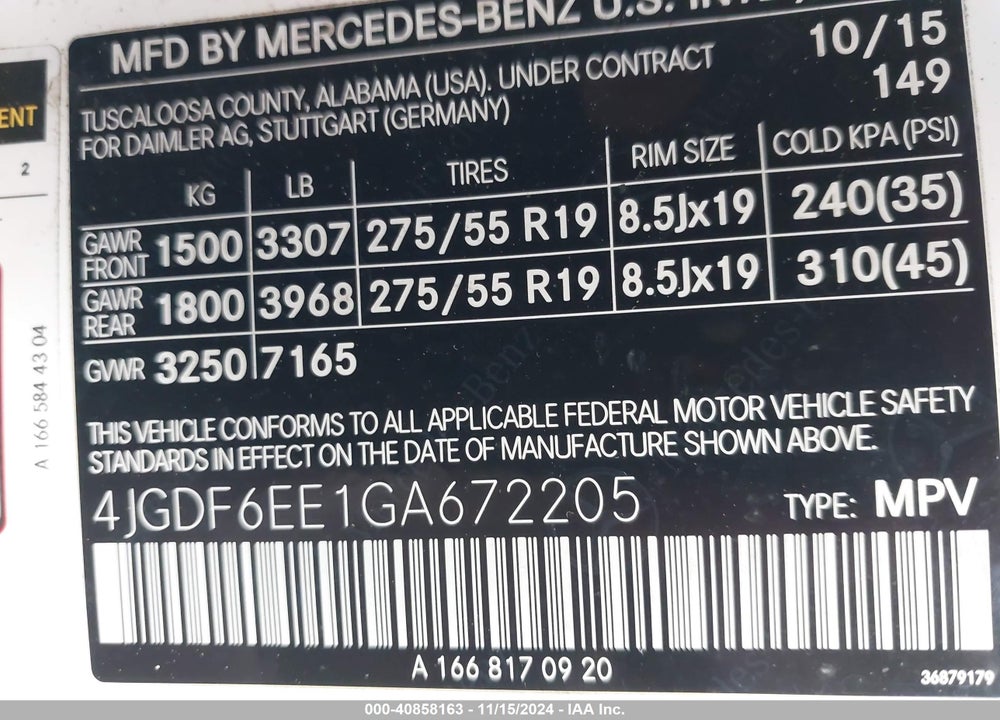 2016 MERCEDES-BENZ GL 450 4MATIC VIN: 4JGDF6EE1GA672205