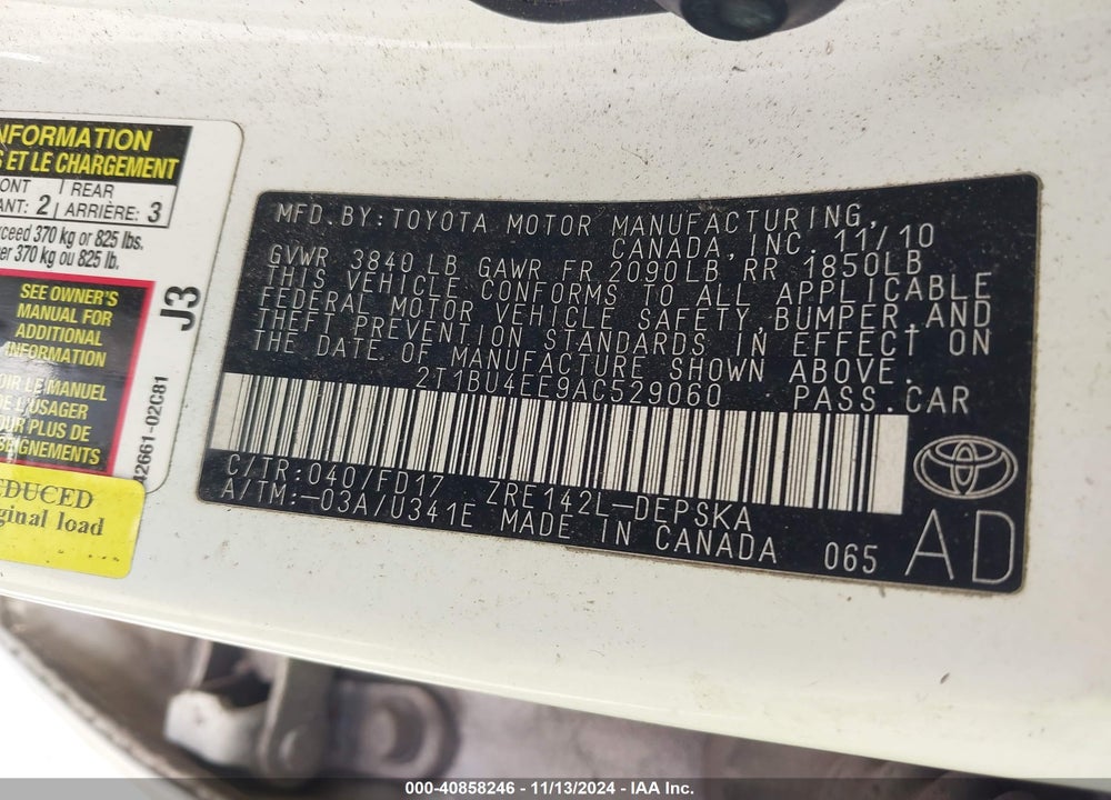 2010 TOYOTA COROLLA S VIN: 2T1BU4EE9AC529060