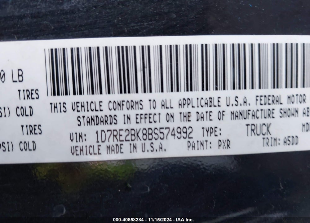 2011 RAM DAKOTA ST VIN: 1D7RE2BK8BS574992