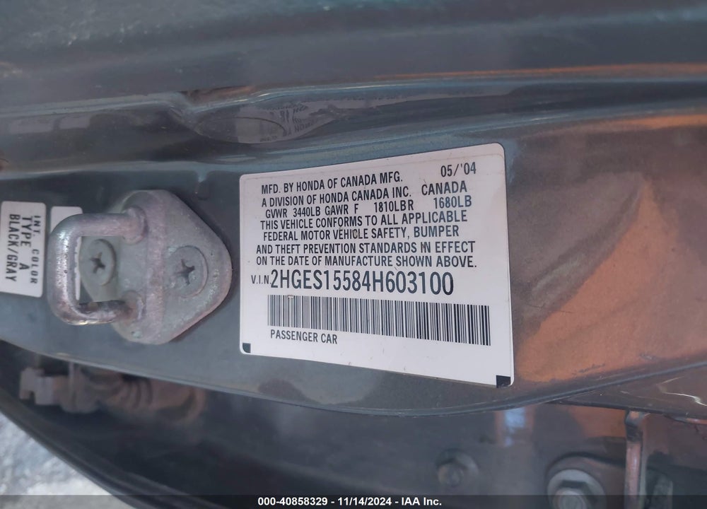 2004 HONDA CIVIC LX VIN: 2HGES15584H603100