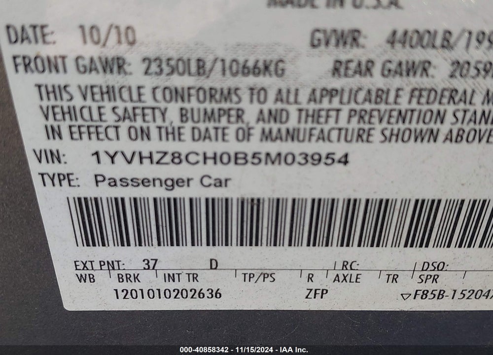2011 MAZDA 6 I GRAND TOURING VIN: 1YVHZ8CH0B5M03954