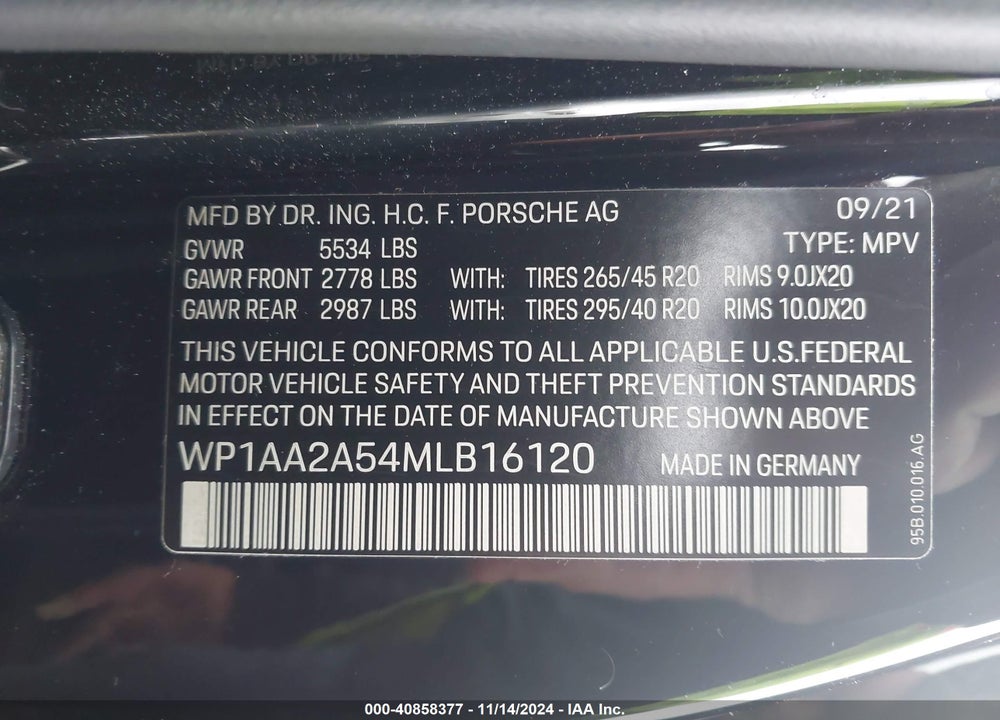 2021 PORSCHE MACAN VIN: WP1AA2A54MLB16120