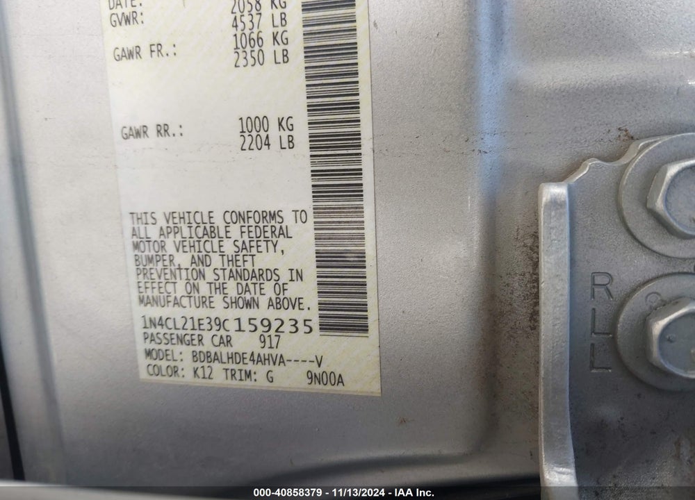 2009 NISSAN ALTIMA HYBRID VIN: 1N4CL21E39C159235