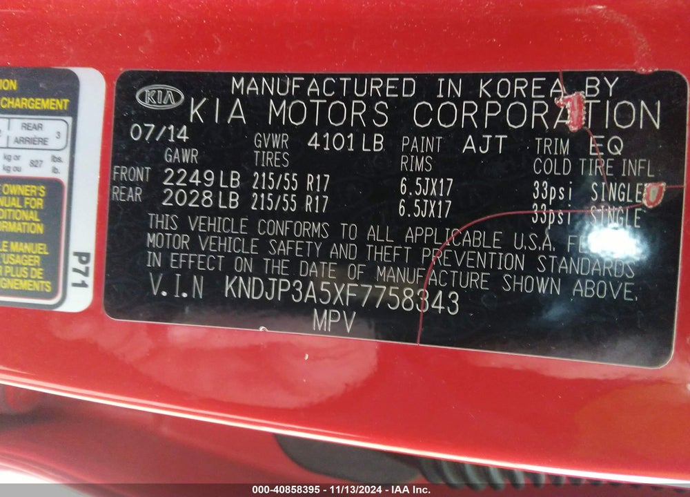 2015 KIA SOUL VIN: KNDJP3A5XF7758343