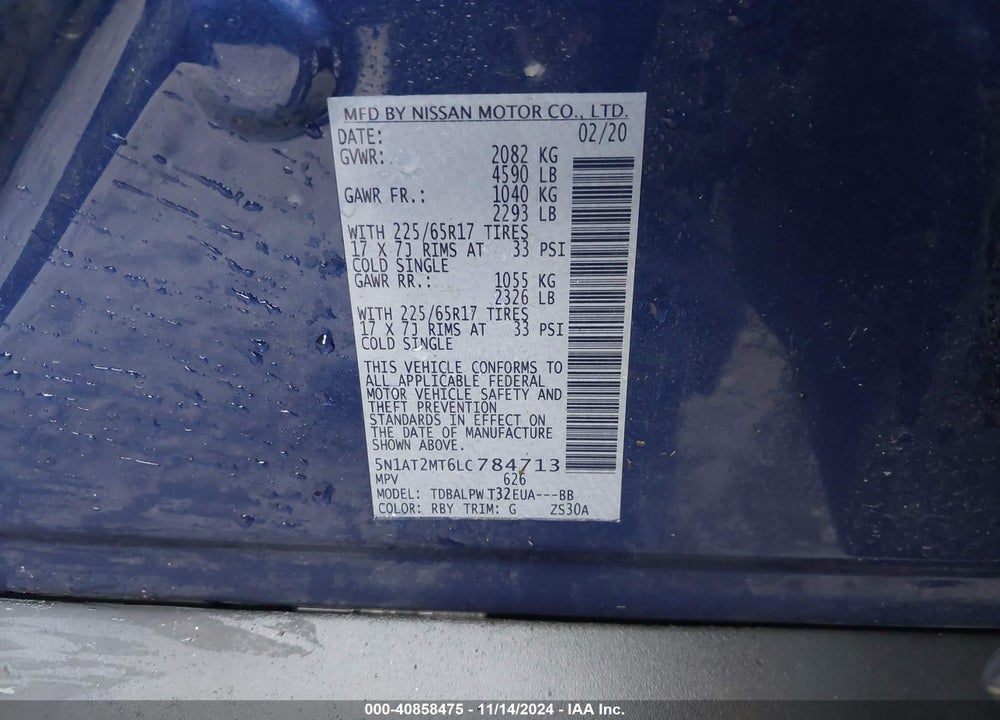 2020 NISSAN ROGUE S FWD VIN: 5N1AT2MT6LC784713