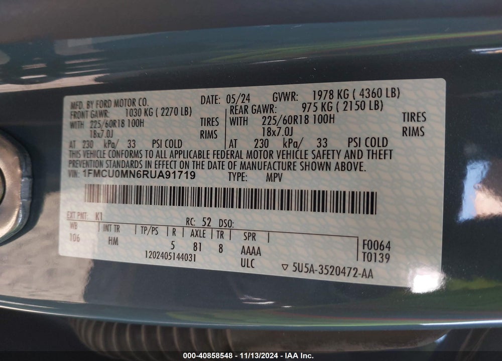 2024 FORD ESCAPE ST LINE VIN: 1FMCU0MN6RUA91719