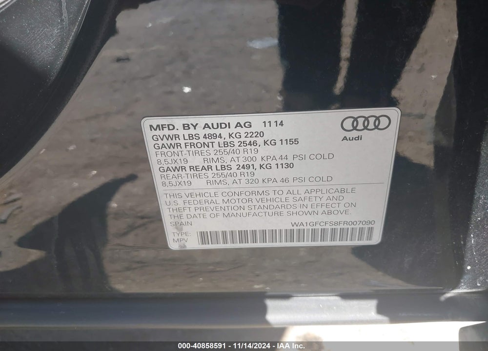 2015 AUDI Q3 2.0T PREMIUM PLUS VIN: WA1GFCFS8FR007090