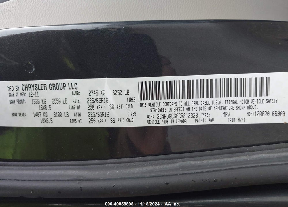 2012 DODGE GRAND CARAVAN SXT VIN: 2C4RDGCG8CR212328