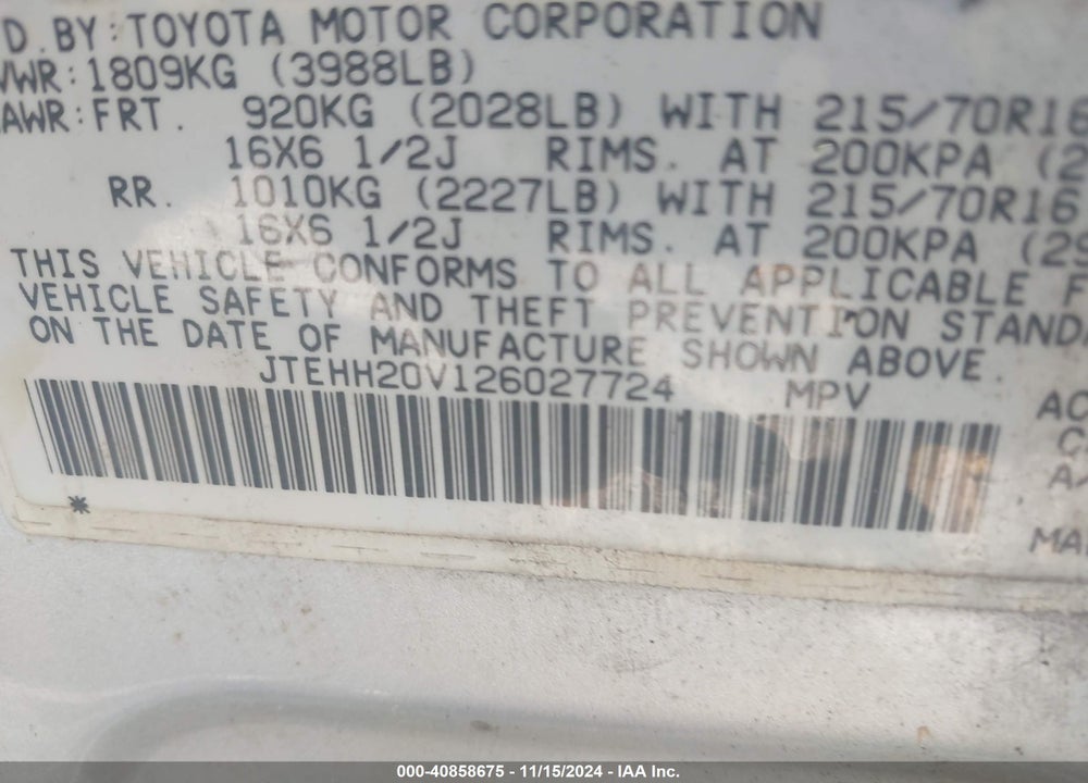 2002 TOYOTA RAV4 VIN: JTEHH20V126027724
