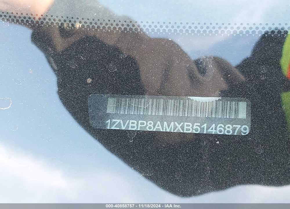 2011 FORD MUSTANG V6 PREMIUM VIN: 1ZVBP8AMXB5146879