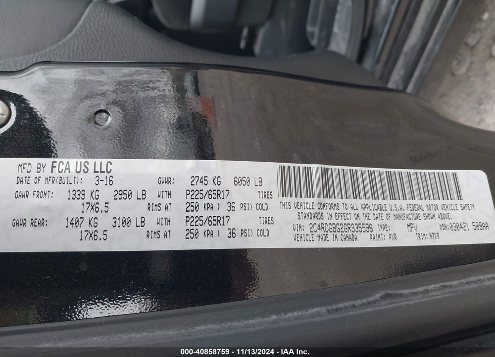 2016 DODGE GRAND CARAVAN SE PLUS VIN: 2C4RDGBG2GR335596