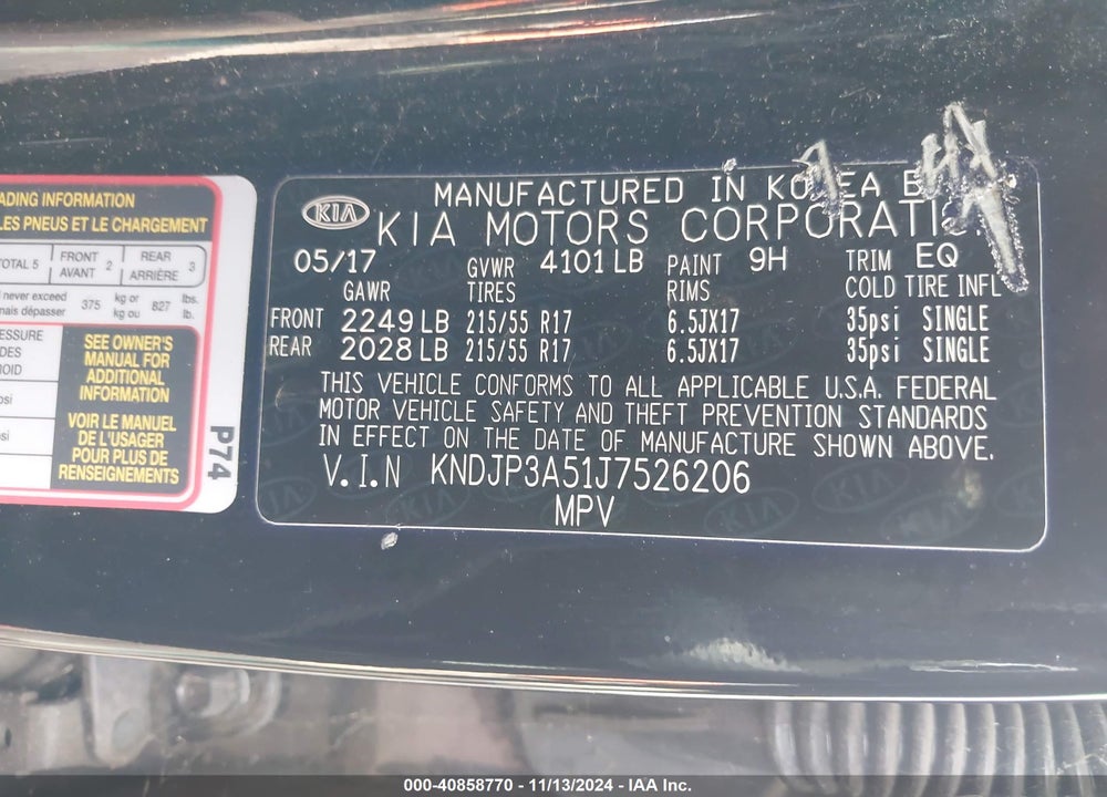 2018 KIA SOUL VIN: KNDJP3A51J7526206