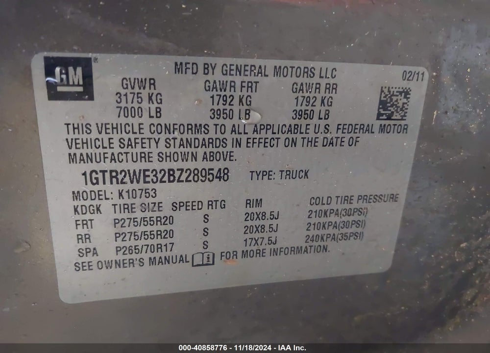 2011 GMC SIERRA 1500 SLT VIN: 1GTR2WE32BZ289548