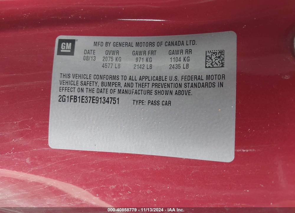 2014 CHEVROLET CAMARO 1LT VIN: 2G1FB1E37E9134751
