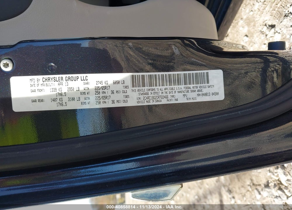 2013 CHRYSLER TOWN & COUNTRY TOURING VIN: 2C4RC1BG2DR722466