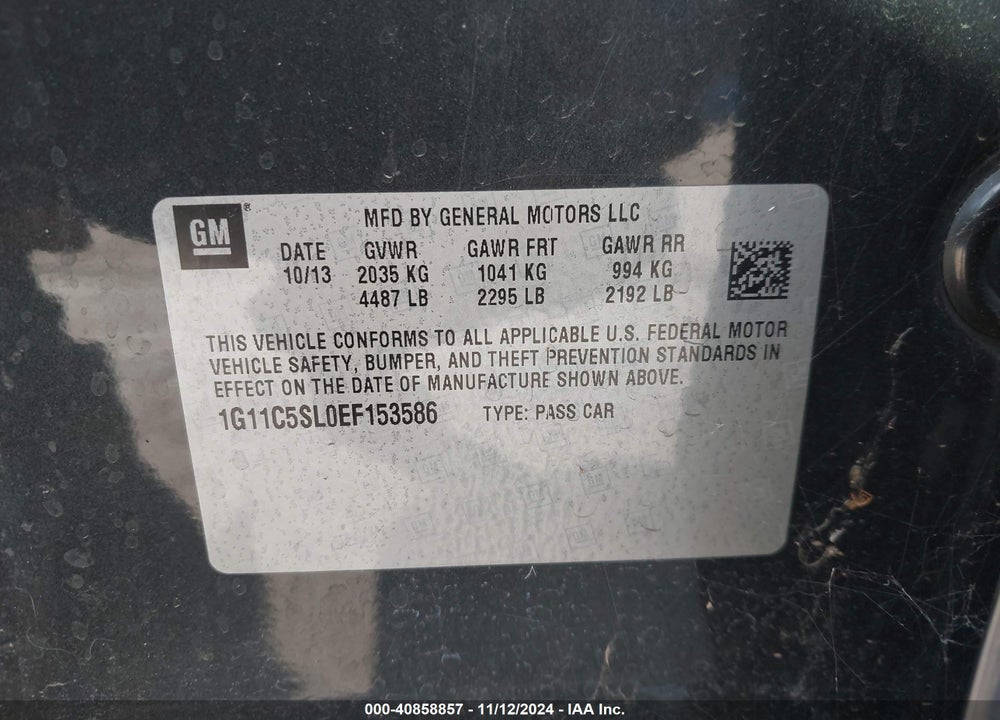 2014 CHEVROLET MALIBU 1LT VIN: 1G11C5SL0EF153586