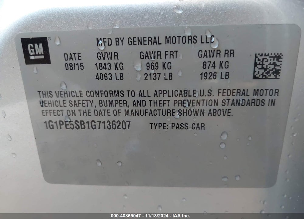 2016 CHEVROLET CRUZE LIMITED 1LT AUTO VIN: 1G1PE5SB1G7136207
