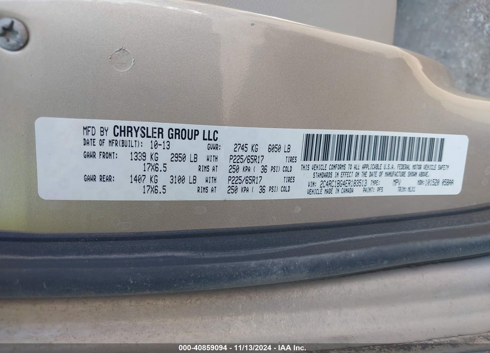 2014 CHRYSLER TOWN & COUNTRY TOURING VIN: 2C4RC1BG4ER183513