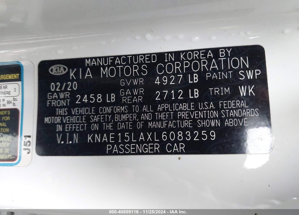 2020 KIA STINGER VIN: KNAE15LAXL6083259