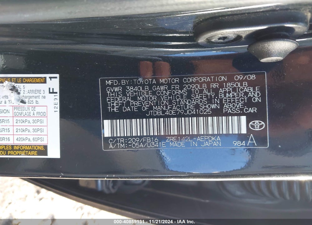2009 TOYOTA COROLLA LE VIN: JTDBL40E79J041025