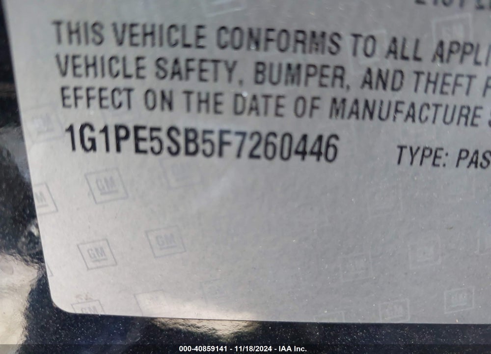 2015 CHEVROLET CRUZE VIN: 1G1PE5SB5F7260446