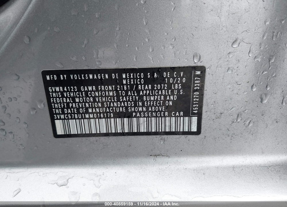 2021 VOLKSWAGEN JETTA VIN: 3VWC57BU1MM016179