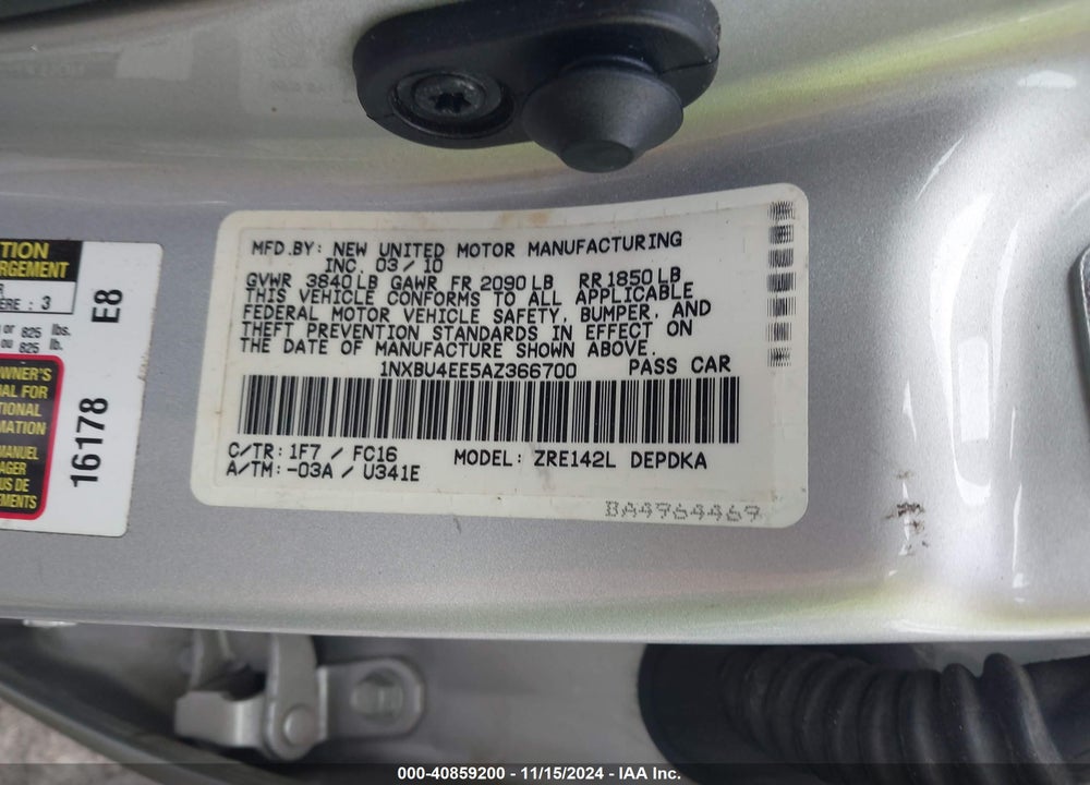 2010 TOYOTA COROLLA LE VIN: 1NXBU4EE5AZ366700