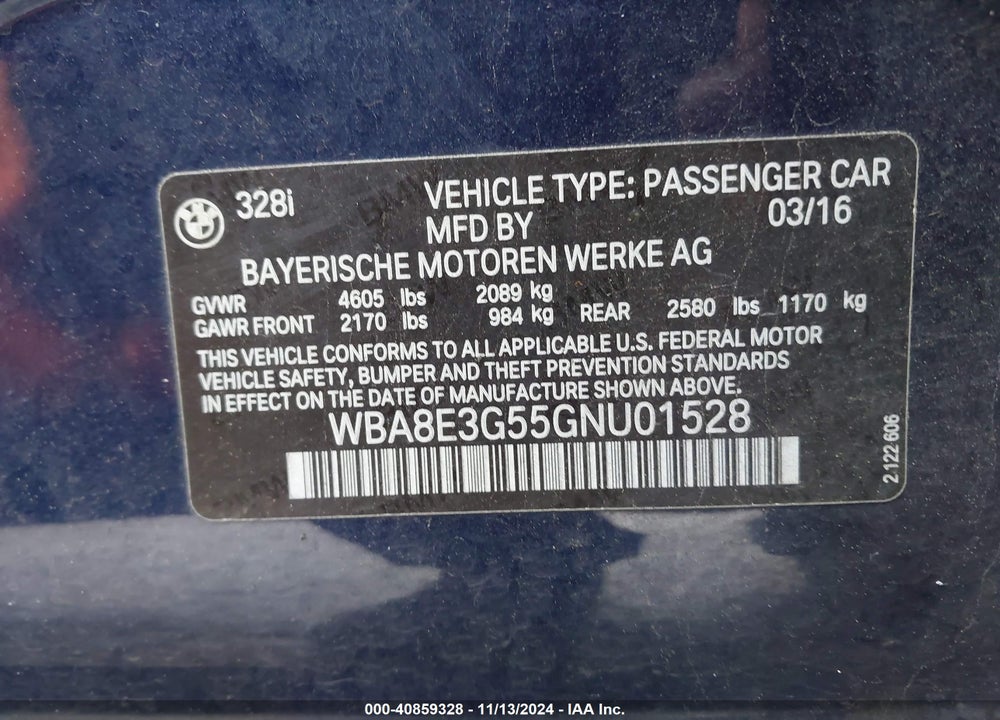 2016 BMW 328I XDRIVE VIN: WBA8E3G55GNU01528