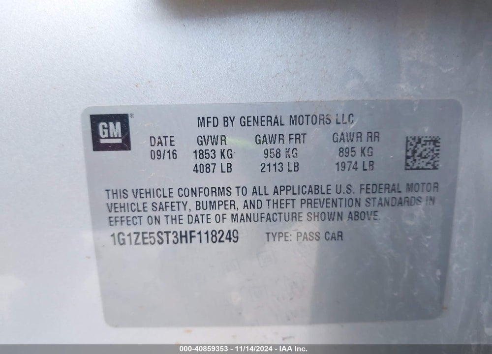 2017 CHEVROLET MALIBU VIN: 1G1ZE5ST3HF118249