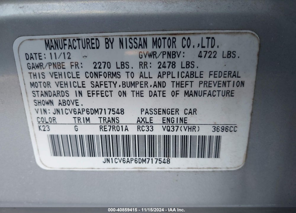 2013 INFINITI G37 JOURNEY VIN: JN1CV6AP6DM717548