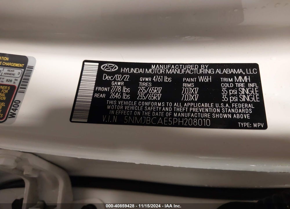 2023 HYUNDAI TUCSON SEL VIN: 5NMJBCAE5PH208010