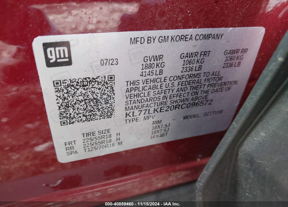 2024 CHEVROLET TRAX FWD ACTIV VIN: KL77LKE20RC096572