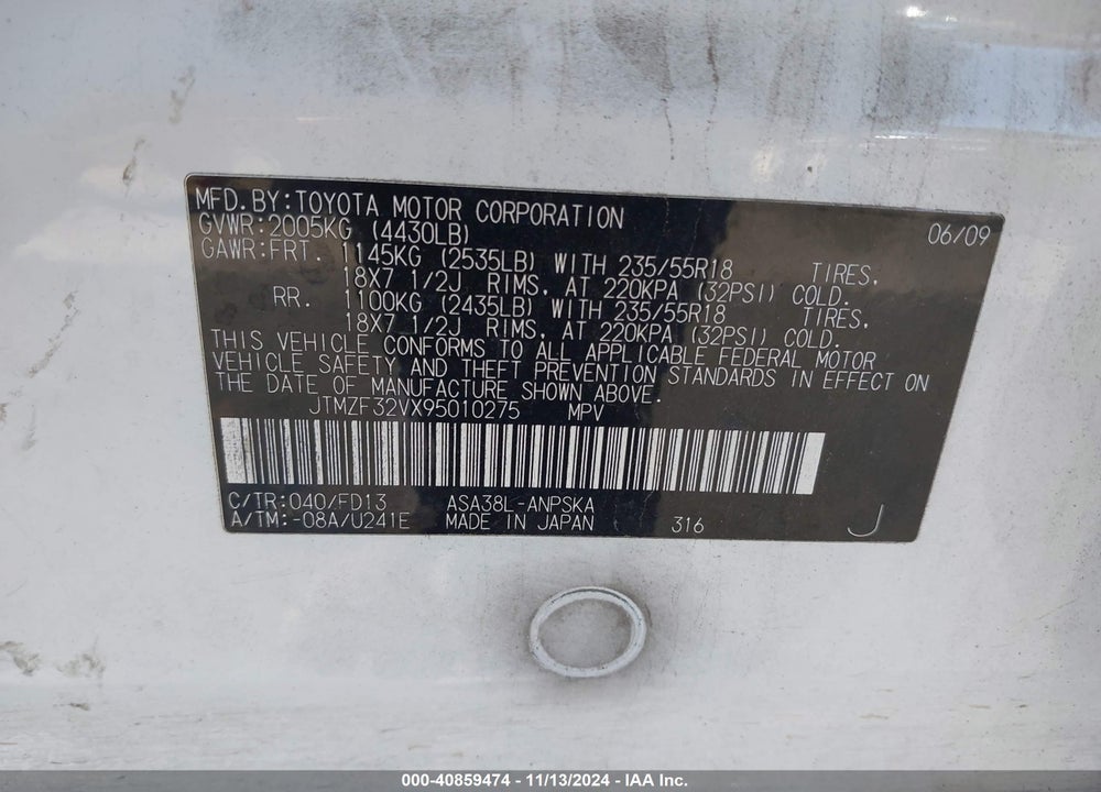 2009 TOYOTA RAV4 SPORT VIN: JTMZF32VX95010275