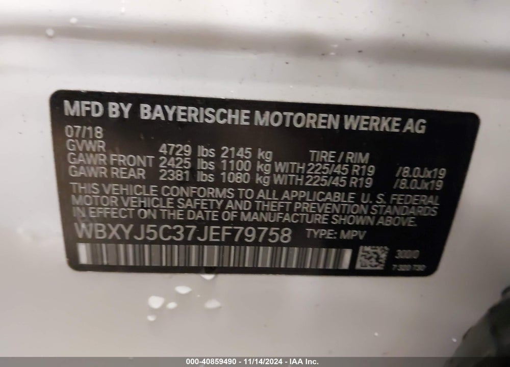 2018 BMW X2 XDRIVE28I VIN: WBXYJ5C37JEF79758