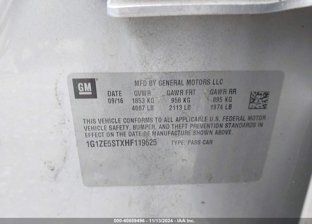 2017 CHEVROLET MALIBU 1LT VIN: 1G1ZE5STXHF119625