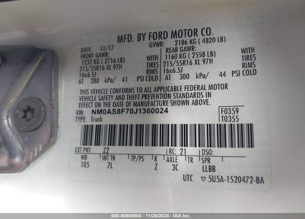 2018 FORD TRANSIT CONNECT XLT VIN: NM0AS8F70J1360024